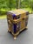 A miniature brass bound cobalt blue trinket box decorated all over in gilt and silver gilt and intricately-detailed...
