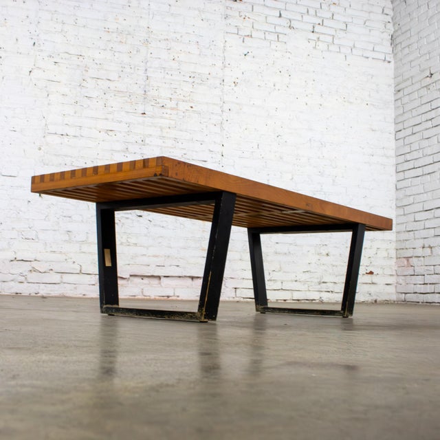 Herman Miller Early Mid Century Modern George Nelson Platform Bench for Herman Miller Maple Slats Black Painted Legs For Sale - Image 4 of 18