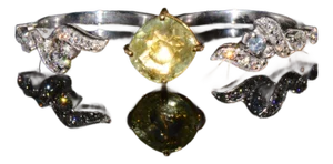 Gia Natural 5.21cts vs F Diamond Unheated Yellow Sapphire 18k Gold Double Finger Sculpture Ring, Size 6