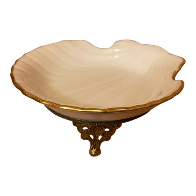 Mid 20th Century Porcelain Shell Dish on Stand For Sale