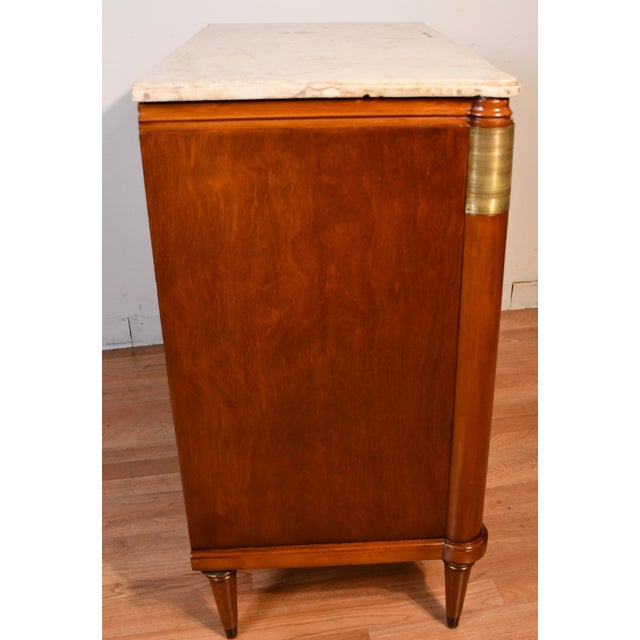 1920s Antique French Louis XVI Mahogany Marble Top Commode Dresser For Sale - Image 4 of 15