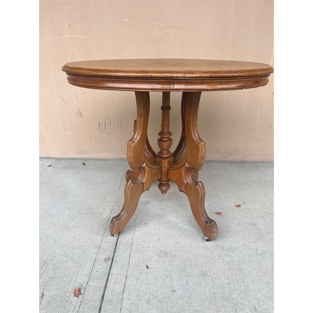 Victorian Eastlake Antique Victorian Table Porcelain Wheels 1800's For Sale - Image 3 of 6