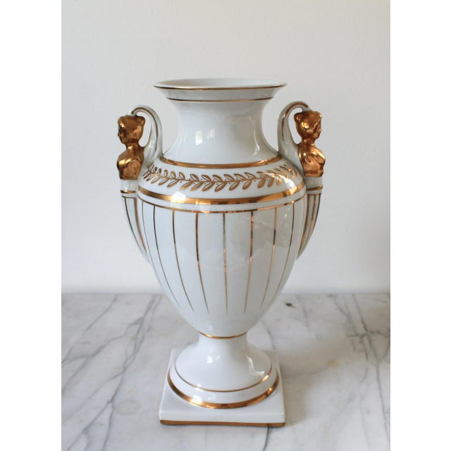 Neoclassical Porcelain Gold & White Female Figural Urn For Sale In Milwaukee - Image 6 of 13