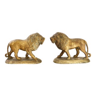 Antique English Brass Lions, a Pair For Sale