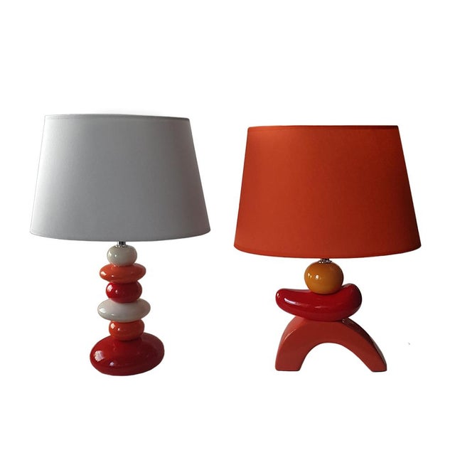 Mid-Century Modern French Ceramic Table Lamps, Set of 2 For Sale - Image 6 of 6