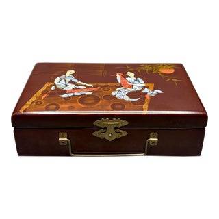 Vintage Vietnamese Lacquered Jewelry Box 1960s–1970s Brown Lacquer Mother of Pearl Inlay For Sale