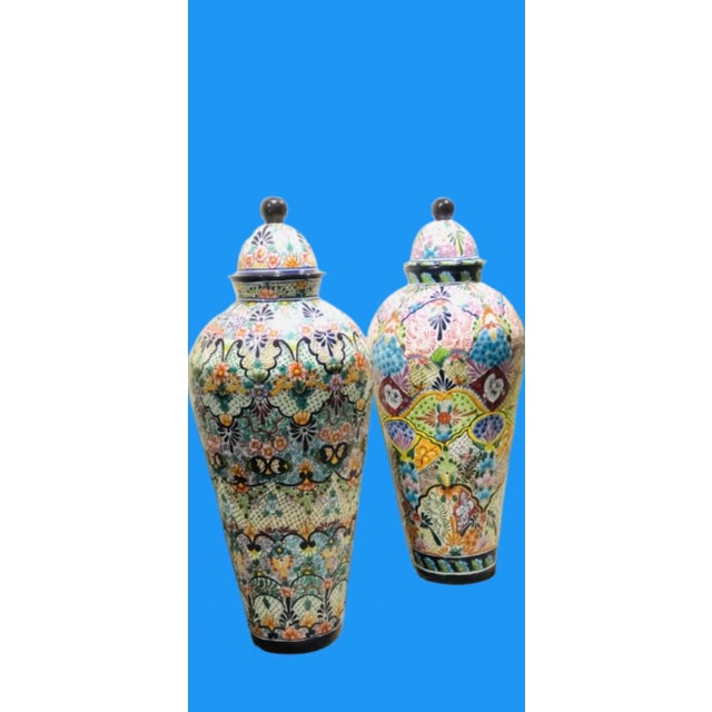 2000 - 2009 Monumental Urns 63" H Talavera Ceramic Mediterranean Decor-A Pair For Sale - Image 5 of 9
