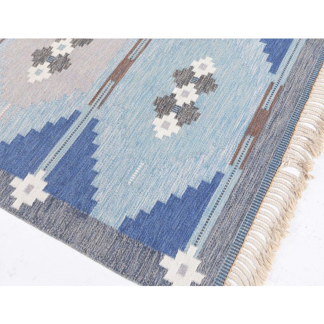 Blue Doris Leslie Blau Vintage Swedish Flat-Weave Rug by Ingegerd Silow For Sale - Image 8 of 9