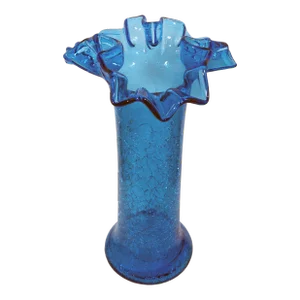 Blenko-Style Ruffle Top Crackle Vase