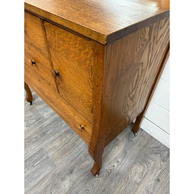 Antique Arts & Crafts Quarter Sawn White Oak Buffet With Beveled Mirror For Sale - Image 9 of 17