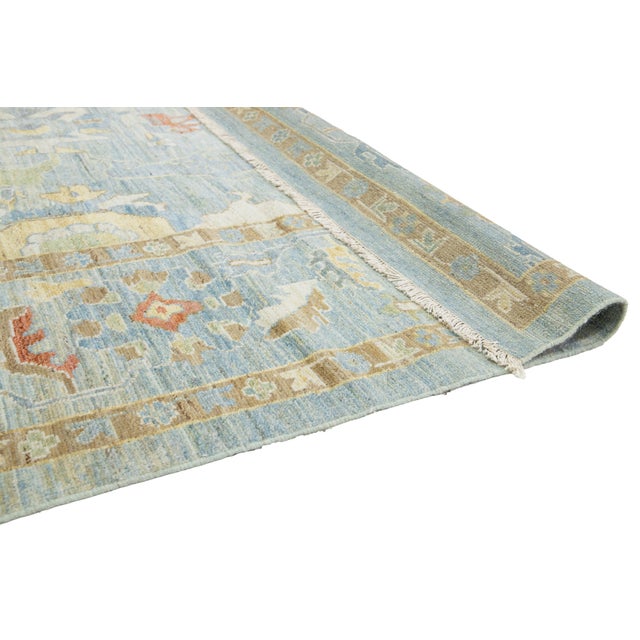 Apadana's Modern Sultanabad Square Wool Rug Handmade in Blue With Floral Design For Sale - Image 4 of 11