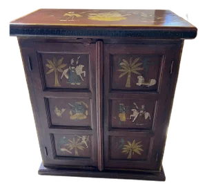 1970s Vintage Indian Hand Painting Wooden Cabinet