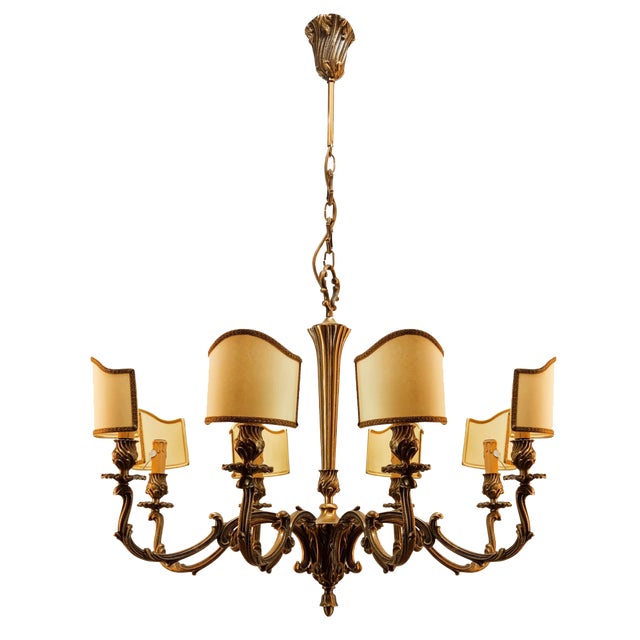 Vintage Chandelier with Parchment Fans For Sale