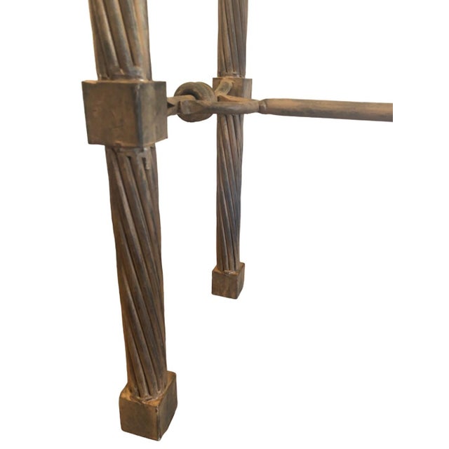 Vintage Patina Bronze Metal Console Side Table With Thick Beveled Glass Top For Sale In Seattle - Image 6 of 12