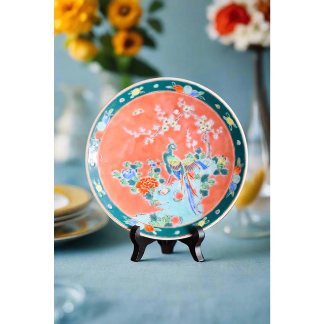 Japanese Japanese Nippon Peacock Hand-Painted Porcelain Plate For Sale - Image 3 of 6