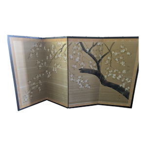 Japanese Four-Panel Screen Cherry Blossoms on Silk