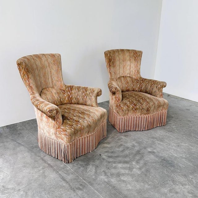 Hollywood Regency Sculptural Lounge Chairs with Fringed, Set of 2 For Sale - Image 6 of 11