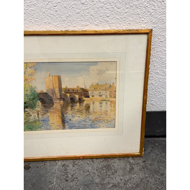 Paint English St. Ives Bridge Original Watercolor Painting, Framed For Sale - Image 7 of 12
