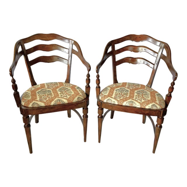 Mid 20th Century Country Ladderback Tub Chairs- a Pair For Sale