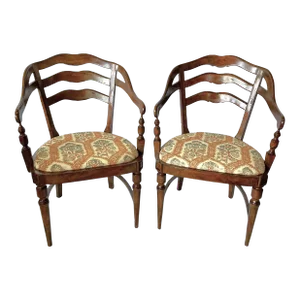 Mid 20th Century Country Ladderback Tub Chairs- a Pair
