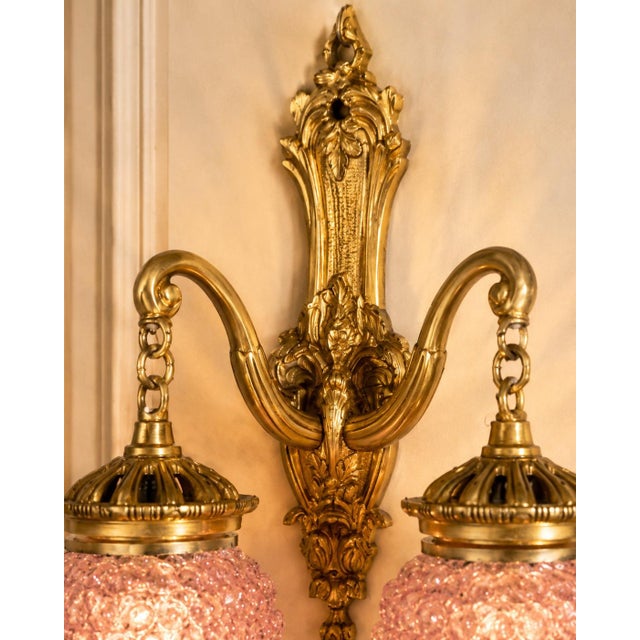 Purple 1980s French Louis XVI Gold Purple Crystal Wall Lamps Sconces-Pair For Sale - Image 8 of 14