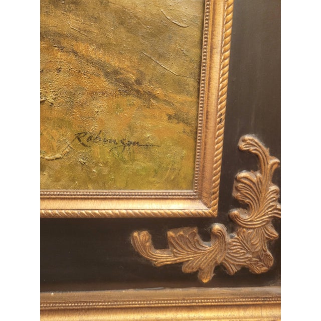 English 1980s Grand Manor ​Traditional Equestrian Fox Hunt Scene Black Gold Ornate Framed Oil Painting For Sale - Image 3 of 10