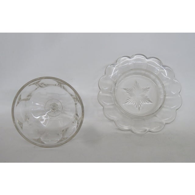 Mid 20th Century Clear Pressed Glass Covered Butter Cheese Serving Dish Petal Scalloped Rim For Sale - Image 10 of 16