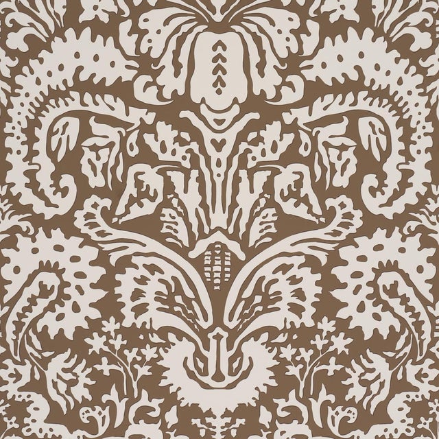 Schumacher Suffolk Damask Wallcovering In Brown For Sale