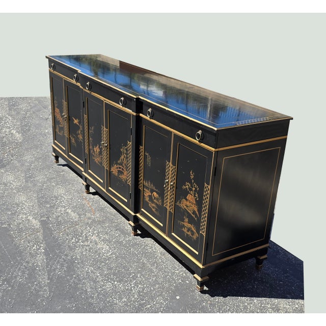 1970s Vintage Chinese Asian Black Lacquer Chinoiserie Sideboard Credenza Greene Hinkle For Sale - Image 5 of 18