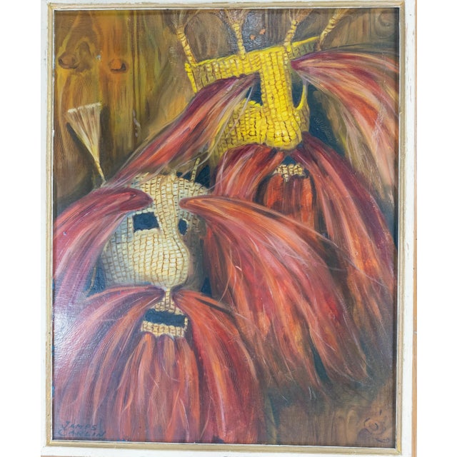 We are selling this oil painting of Mexican masks. This painting by New Jersey/Irish artist James Carlin (1906-2005) is of...