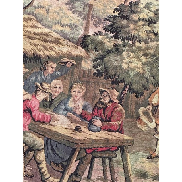 Antique French Aubusson Jacquard Tapestry Village, 1970s For Sale - Image 6 of 18