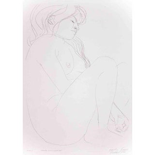 Emilio Greco, Crouched Nude Woman, Etching, 1971 For Sale