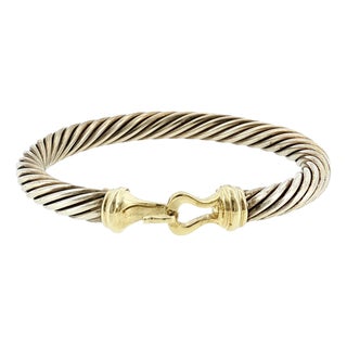 Late 20th-Century Sterling and 14k D. Yurman 7mm Buckle Cable Bracelet For Sale
