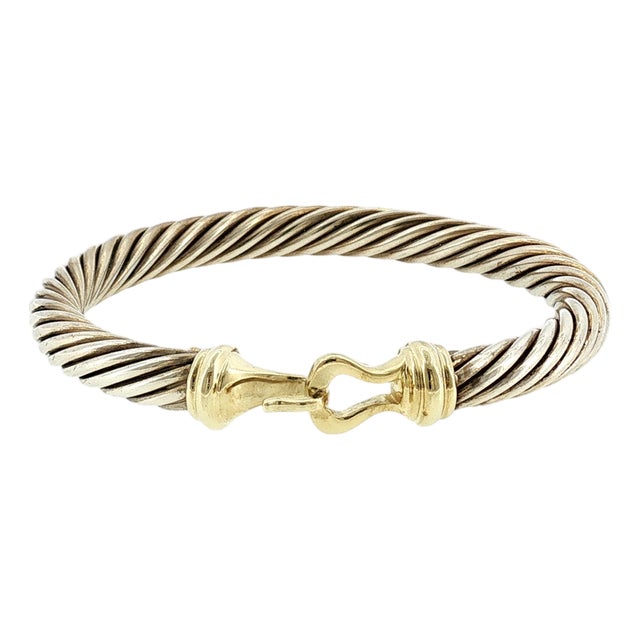 Late 20th-Century Sterling and 14k D. Yurman 7mm Buckle Cable Bracelet For Sale