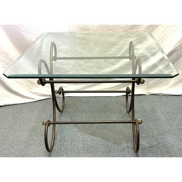 Late 20th Century Vintage Scroll Wrought Iron and Brass Square Coffee Table With Beveled Glass Top For Sale - Image 5 of 18