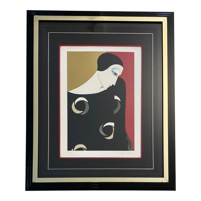 Framed Art Deco Style Color Lithograph Signed Roberto Tortoli in the Manner of Erté For Sale