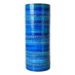 Cylindrical Ceramic Rimini Blue Vase from Bitossi, Italy 1960s For Sale
