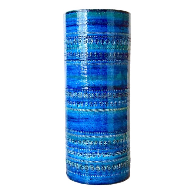 Cylindrical Ceramic Rimini Blue Vase from Bitossi, Italy 1960s For Sale