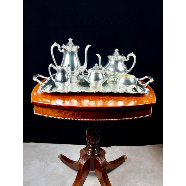Victorian Mid 20th Century 1881 Wm. Rogers "Glenrose" 6 - Piece Master Tea & Coffee Service With Webster Wilcox "Joanne" Tray For Sale - Image 3 of 12