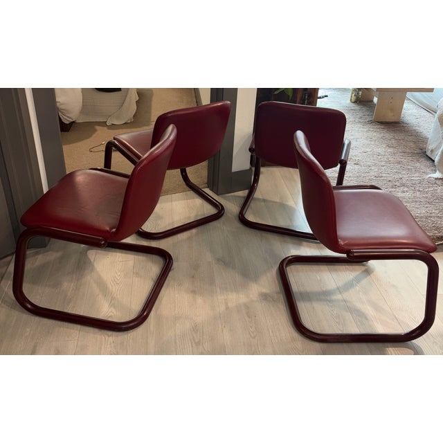Metal Postmodern Kinetics Cantilever Chairs in Oxblood Leather, 1980s, Set of 4 For Sale - Image 7 of 7