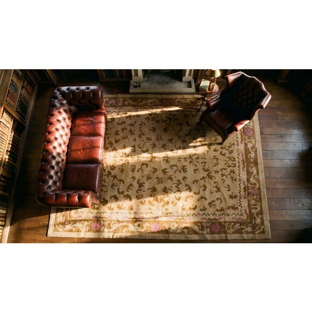 Camel Calming Tan-Camel Background Color With Special Dragon Design Border Antique Chinese Peking Rug For Sale - Image 8 of 9