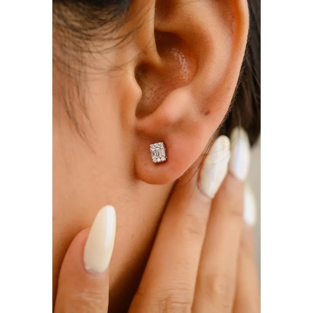 Handcrafted Diamond Pave Stud Earrings in 18k Solid White Gold - A Pair For Sale - Image 4 of 9