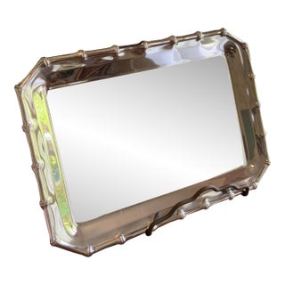 1970’s Farberware Bamboo Design Stainless Steel Tray. Barware for Palm Beach Regency, Chinoiserie, Hollywood Regency & British Colonial Decor For Sale