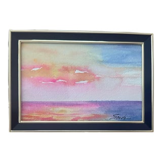 Miniature Framed Seascape Watercolor “Sunset Glow” by Nancy Smith For Sale