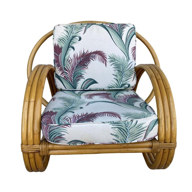 Mid-Century Modern Restored 3-Strand Half Moon Lounge Chair W/ Cobra Back & Ottoman For Sale - Image 3 of 10