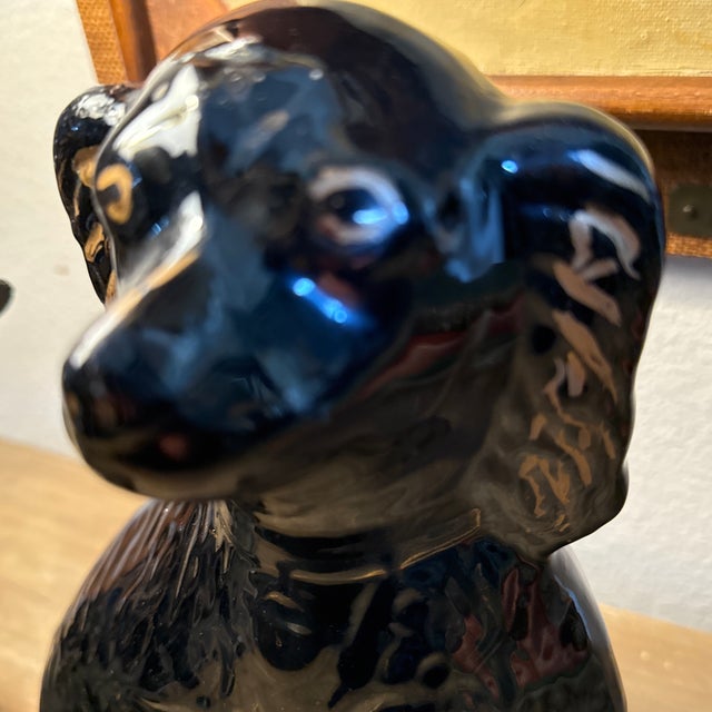 19th-Century Black Jackfield Staffordshire Spaniel Figurine Featuring a Glossy Black Glaze and Gilded Large For Sale - Image 6 of 6