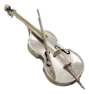 Large Vintage Italian Handmade Silver Violin and Bow Figurine with Stand from Angini, Arezzo, Italy, 1980s