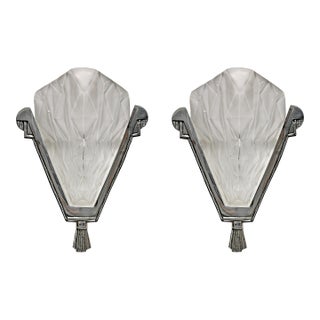 French Art Deco Wall Sconces by Degue 1930 France - A Pair For Sale