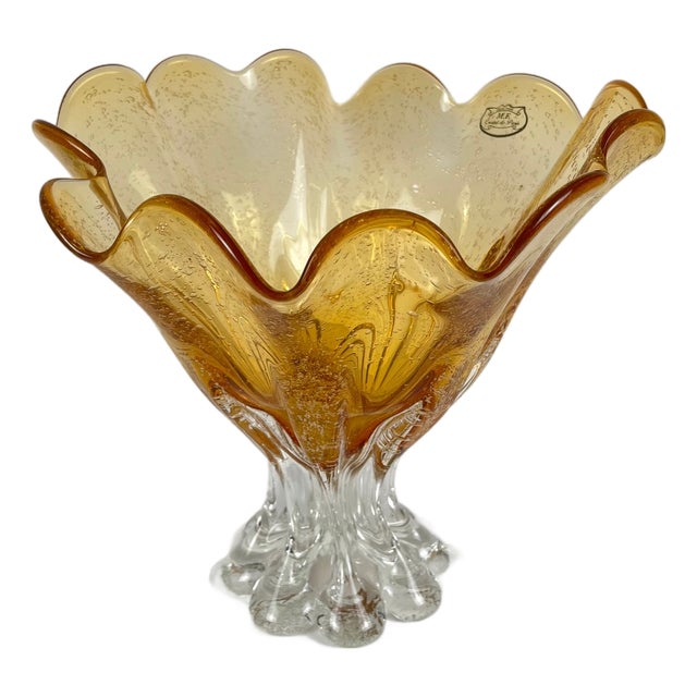 Amber-Colored Murano-Style Glass Bowl, 1970s For Sale
