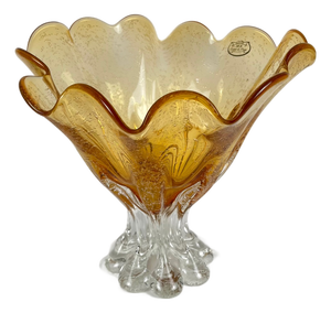 Amber-Colored Murano-Style Glass Bowl, 1970s